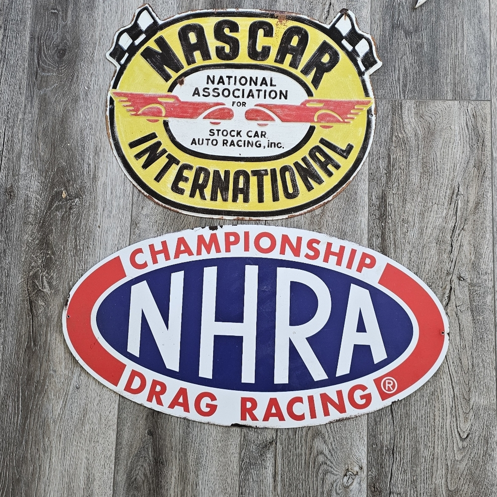 Nascar NHRA Wall Retro Metal Signs Set Of Two
